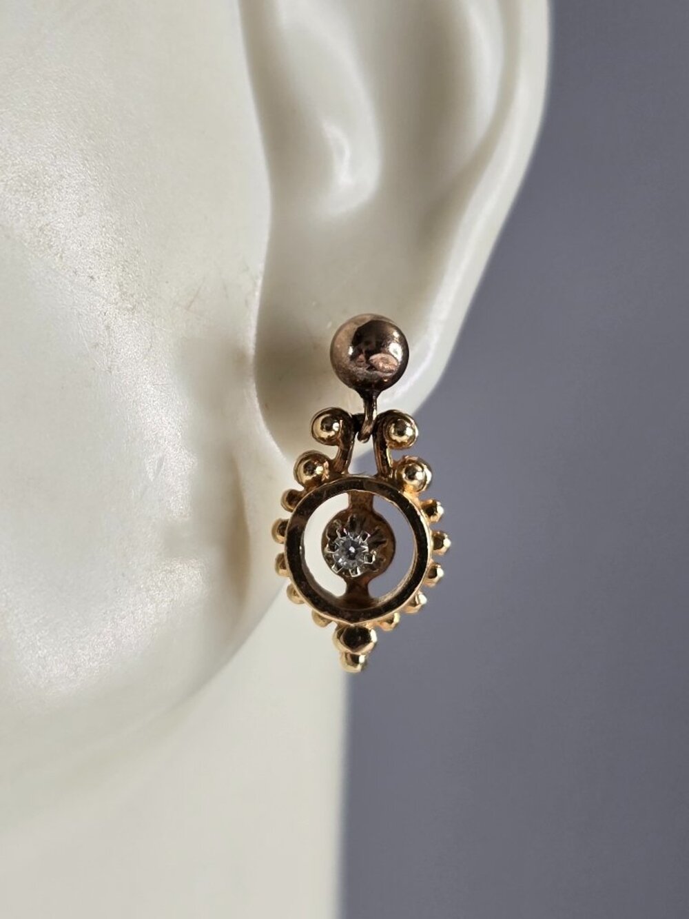 Womens Vintage Estate 14K Yellow Gold Diamond Dangle Earrings, 2.9g E5142